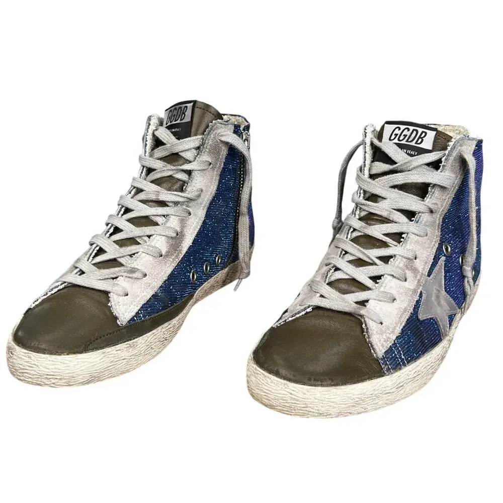Golden Goose Francy Star Iridescent Blue High Top Sneaker Size 40 US 10
